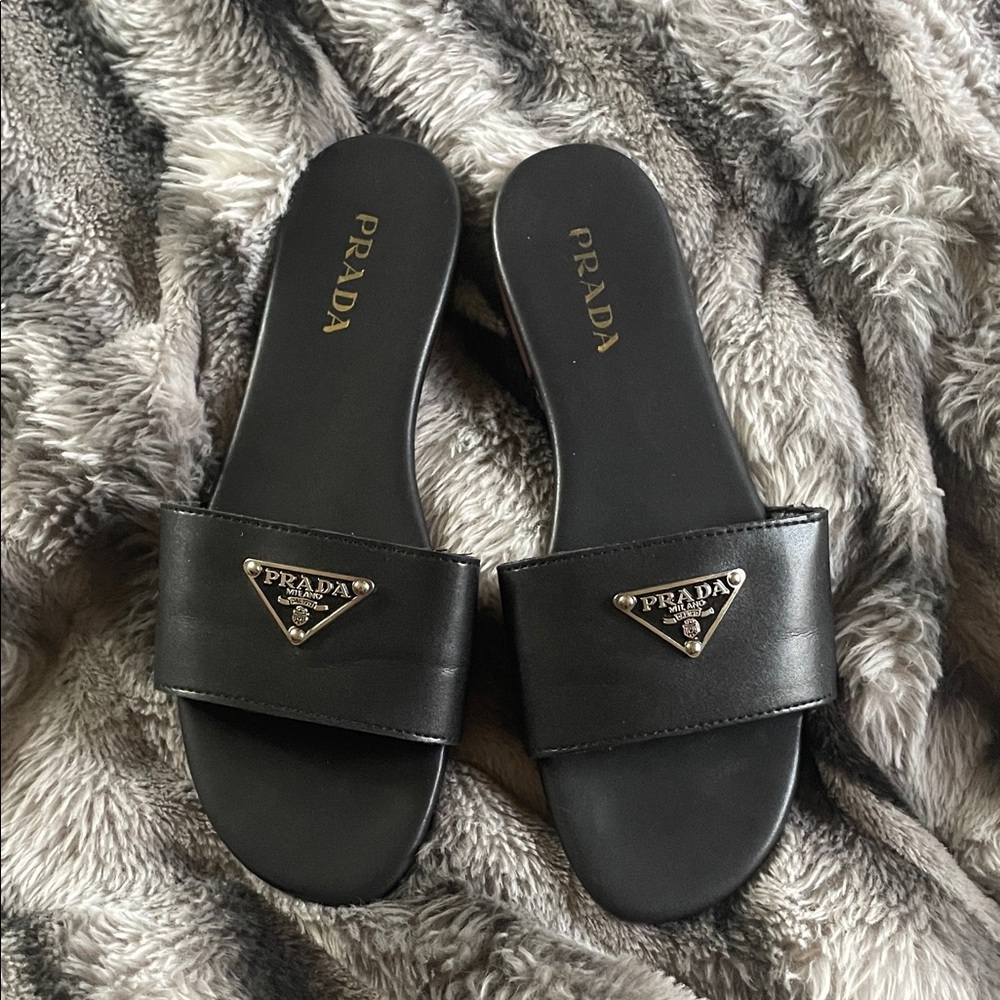 Prada Women's Black Leather Slide Sandals